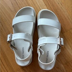 Steve Madden White Sandal with Gold Buckles